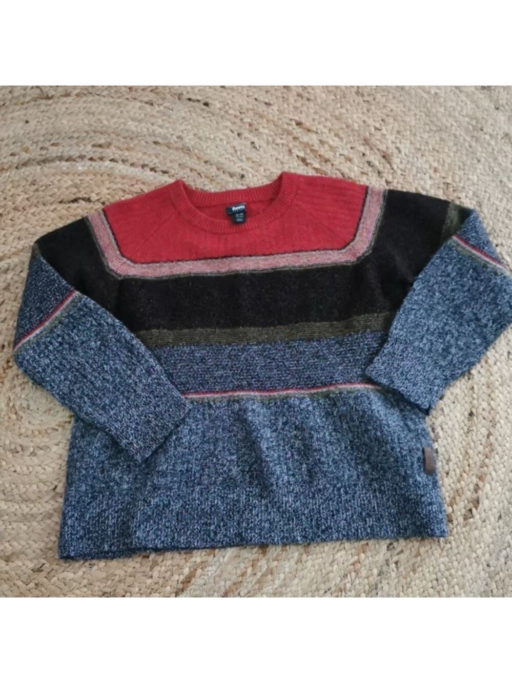 Womens Roots Canada Red Gray Colorblock Lambswool Sweater Cabincore Size XL